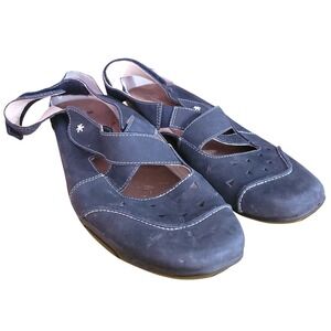 Ros Hommerson Carrie Shoes Blue Nubuck Leather Mary Jane Flats Perforated 11.5